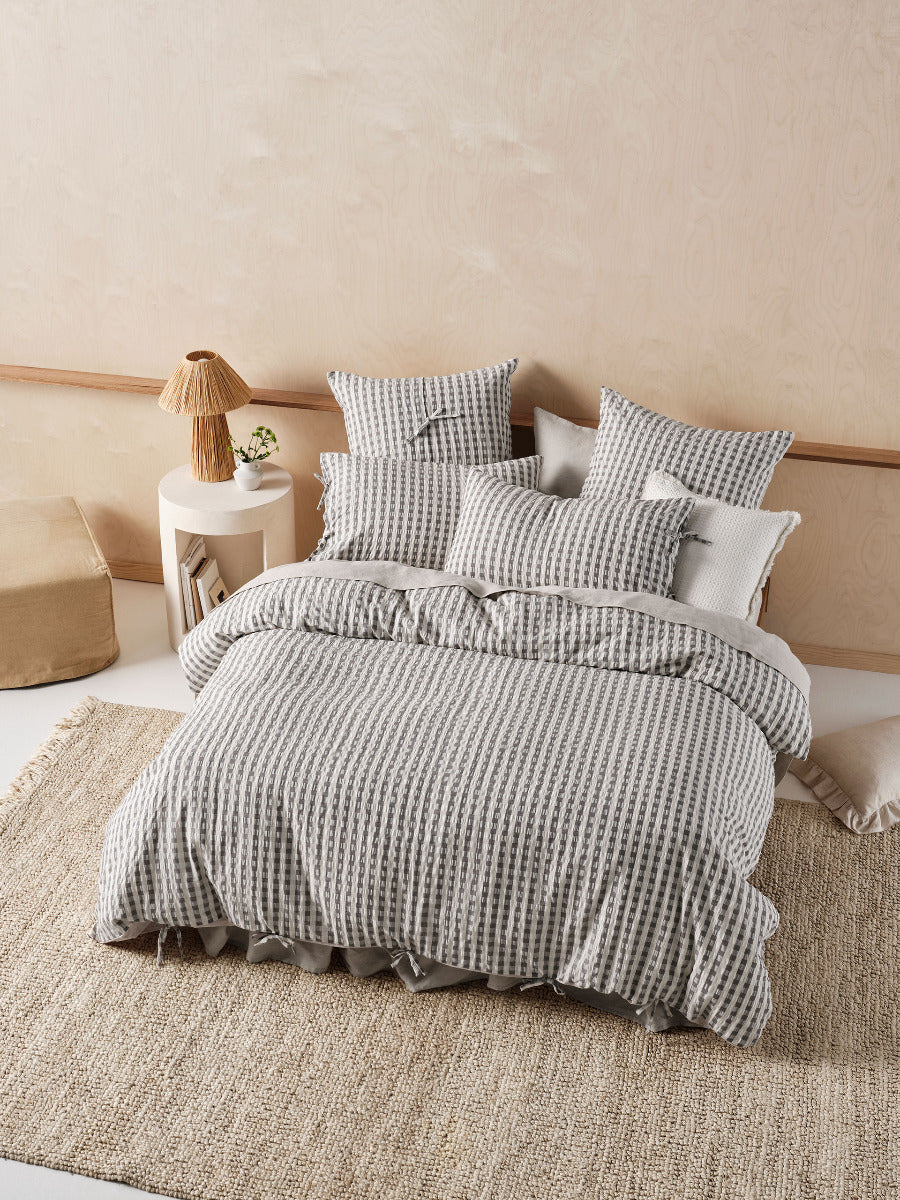 LINEN HOUSE FERRARA QUILT COVER SET - CHARCOAL Linen House