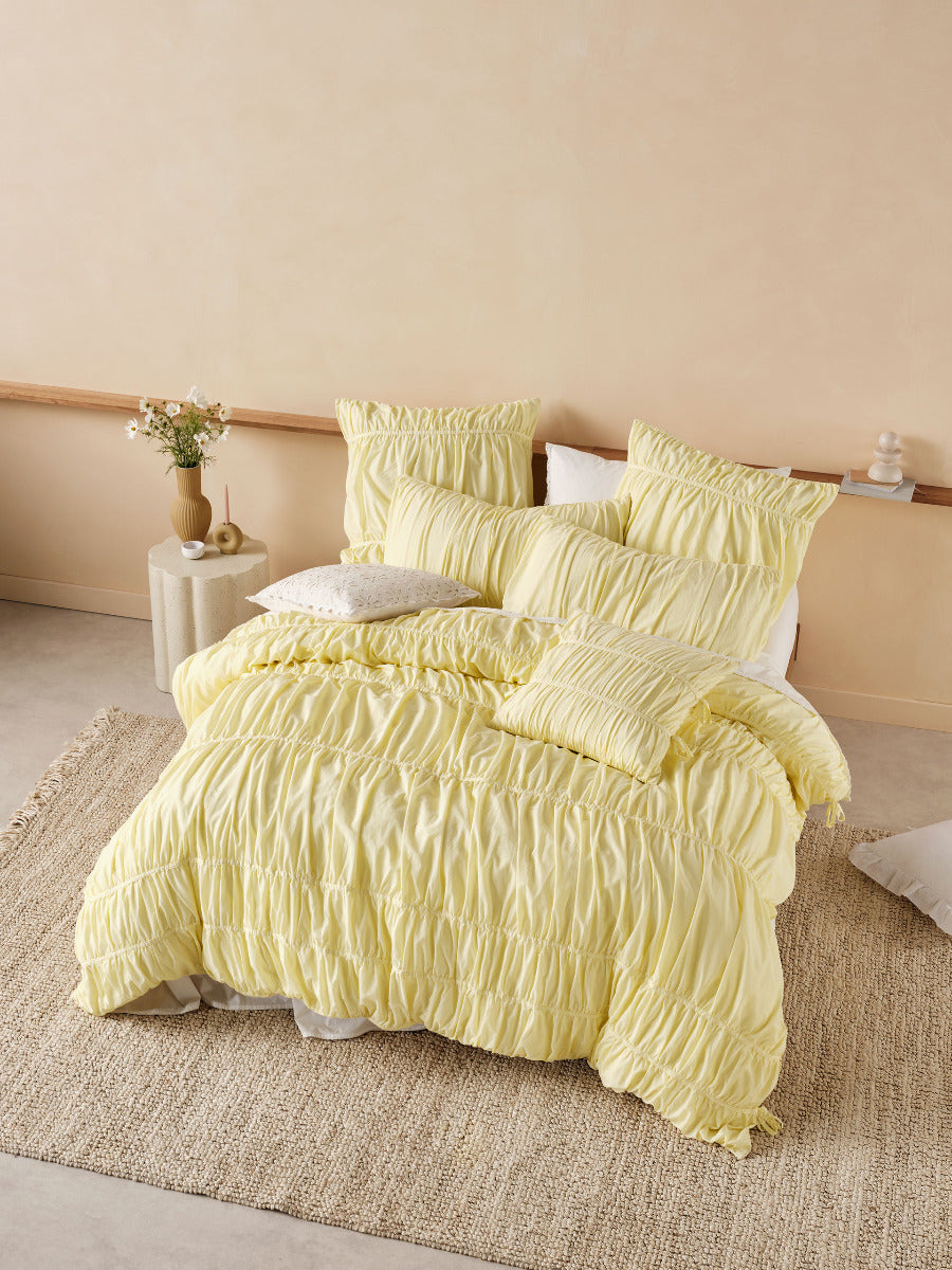 LINEN HOUSE LAYLA LEMON QUILT COVER SET Linen House