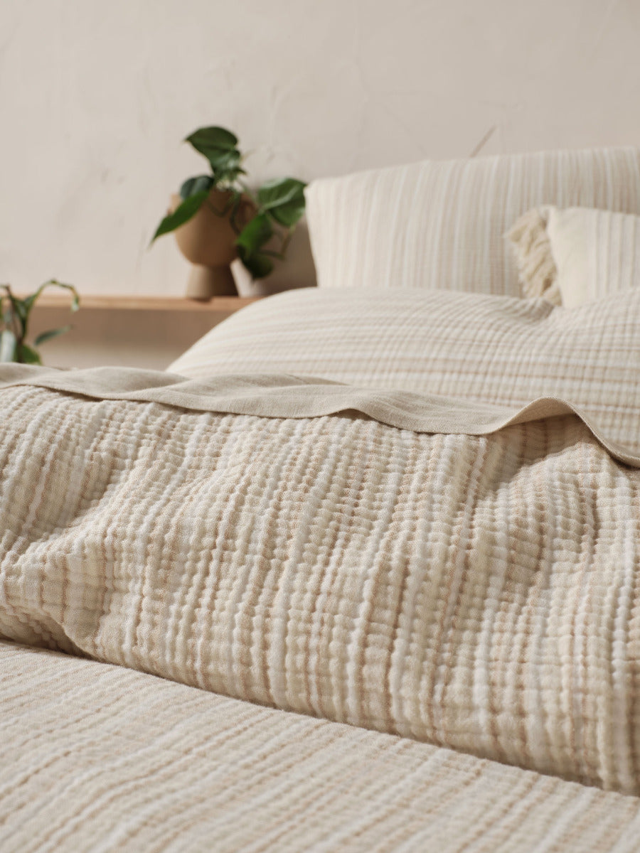 LINEN HOUSE MAJORCA NATURAL QUILT COVER SET Linen House