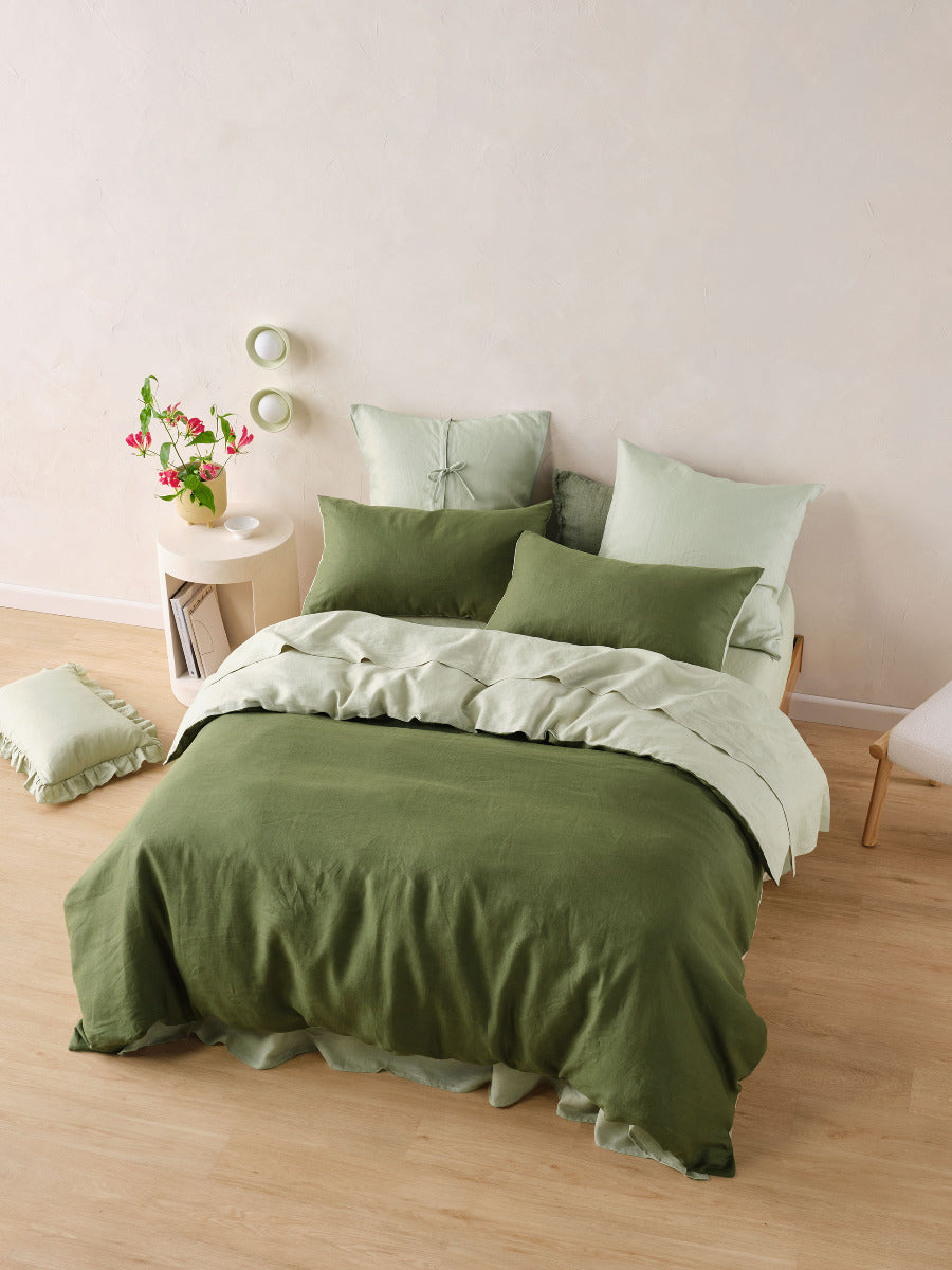 LINEN HOUSE NIMES DUET QUILT COVER SET - MOSS/WASABI Linen House