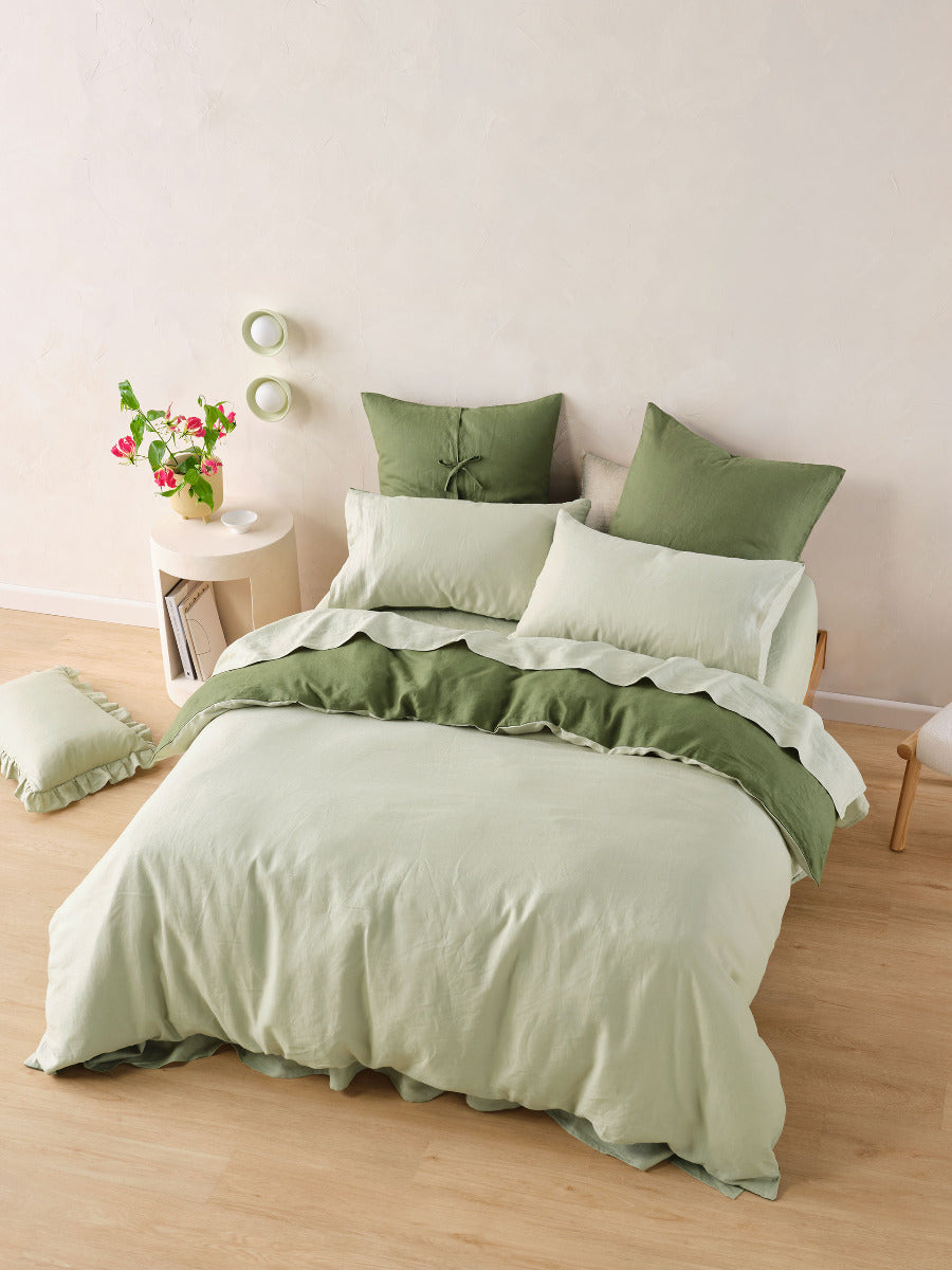 LINEN HOUSE NIMES DUET QUILT COVER SET - MOSS/WASABI Linen House
