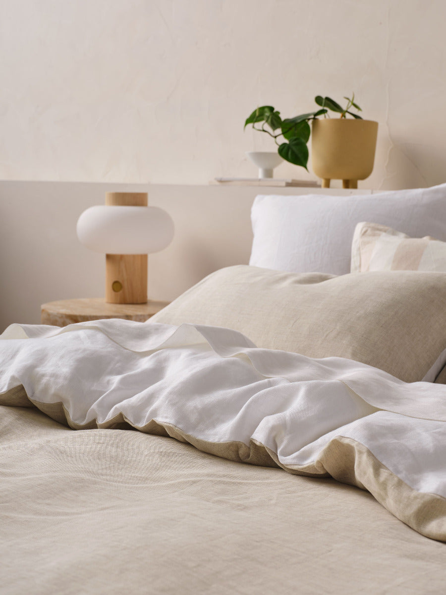 LINEN HOUSE NIMES DUET QUILT COVER SET - WHITE/NATURAL Linen House