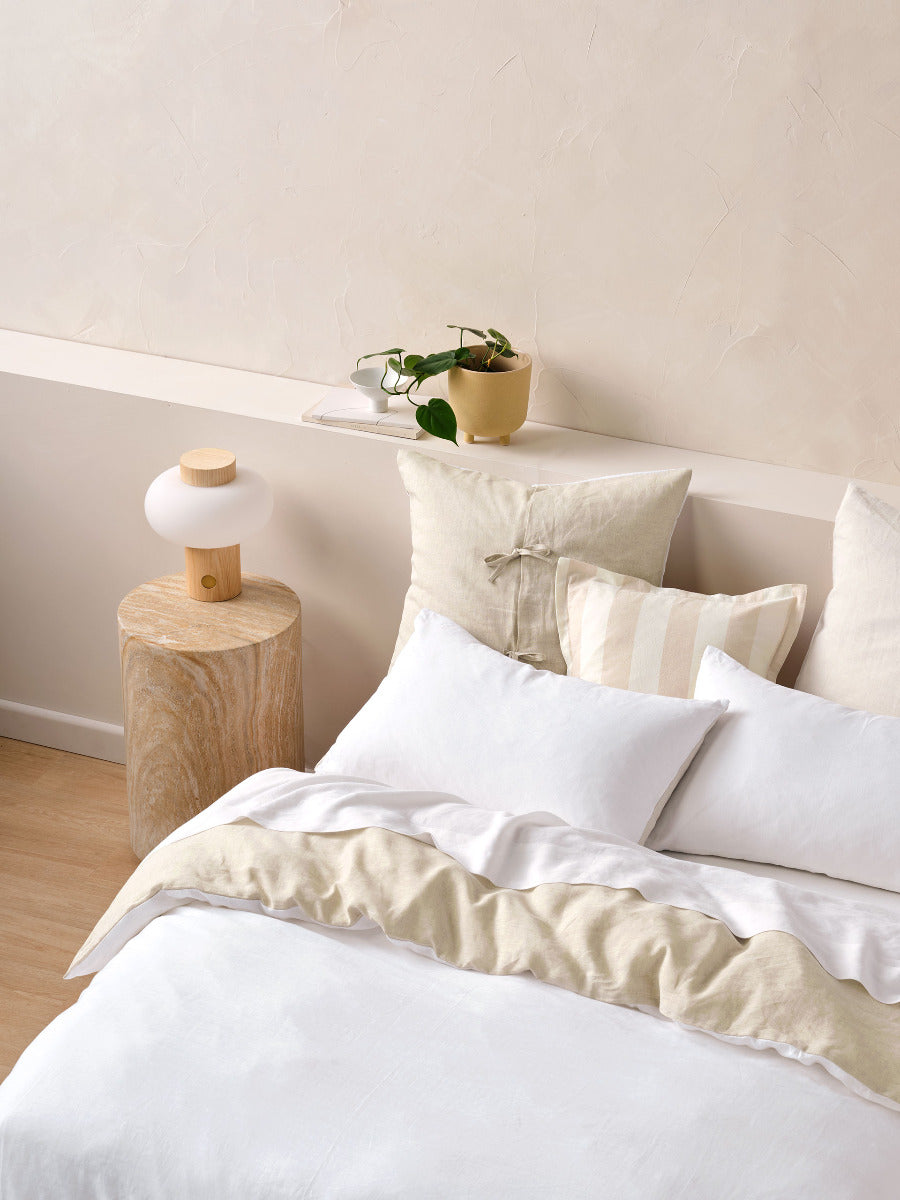 LINEN HOUSE NIMES DUET QUILT COVER SET - WHITE/NATURAL Linen House