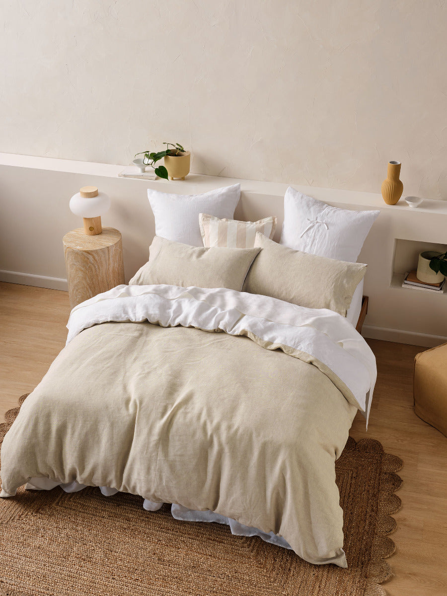 LINEN HOUSE NIMES DUET QUILT COVER SET - WHITE/NATURAL Linen House
