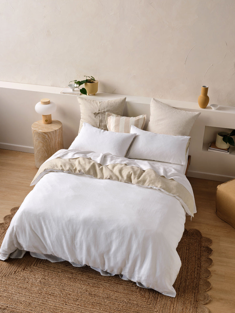 LINEN HOUSE NIMES DUET QUILT COVER SET - WHITE/NATURAL Linen House
