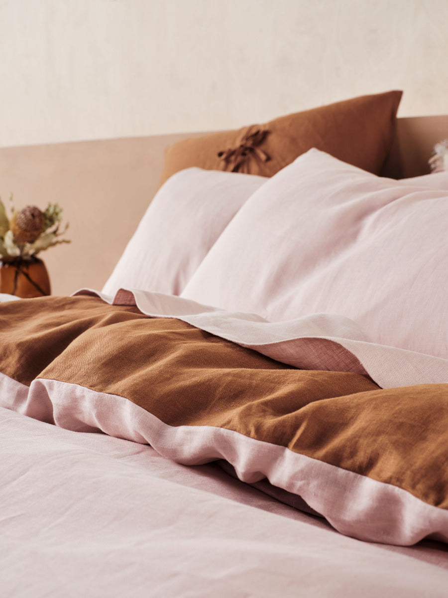 LINEN HOUSE NIMES DUET QUILT COVER SET - ROSE/CINNAMON Linen House