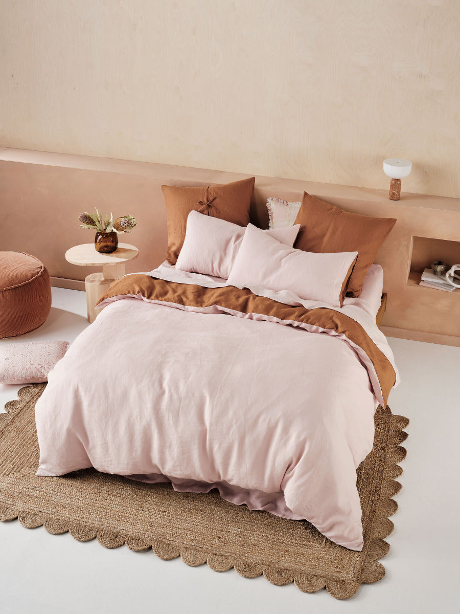LINEN HOUSE NIMES DUET QUILT COVER SET - ROSE/CINNAMON Linen House