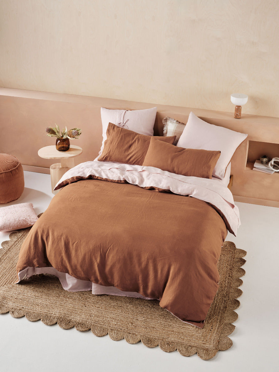 LINEN HOUSE NIMES DUET QUILT COVER SET - ROSE/CINNAMON Linen House