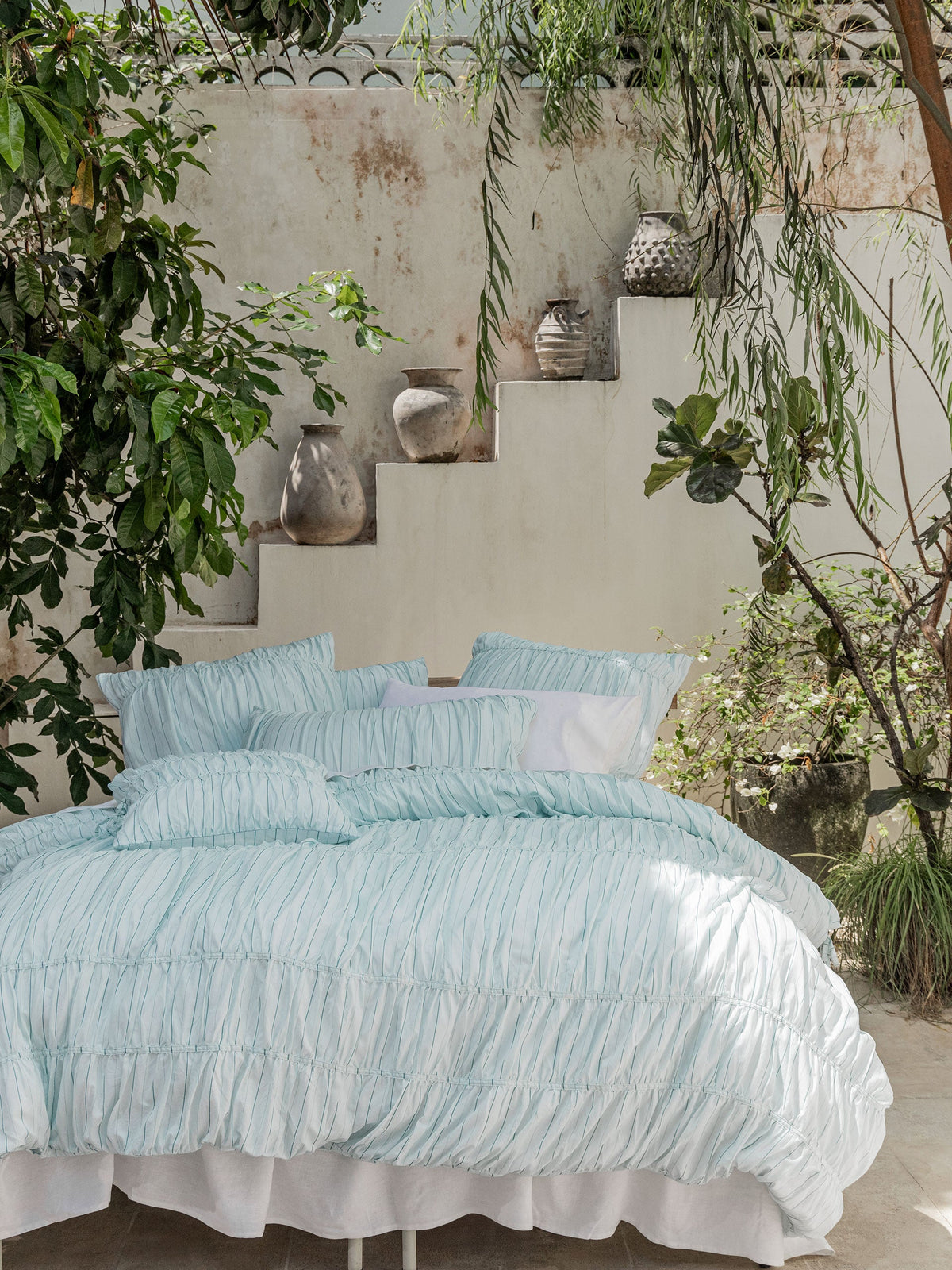 Linen House Layla Stripe Blue Quilt Cover Set