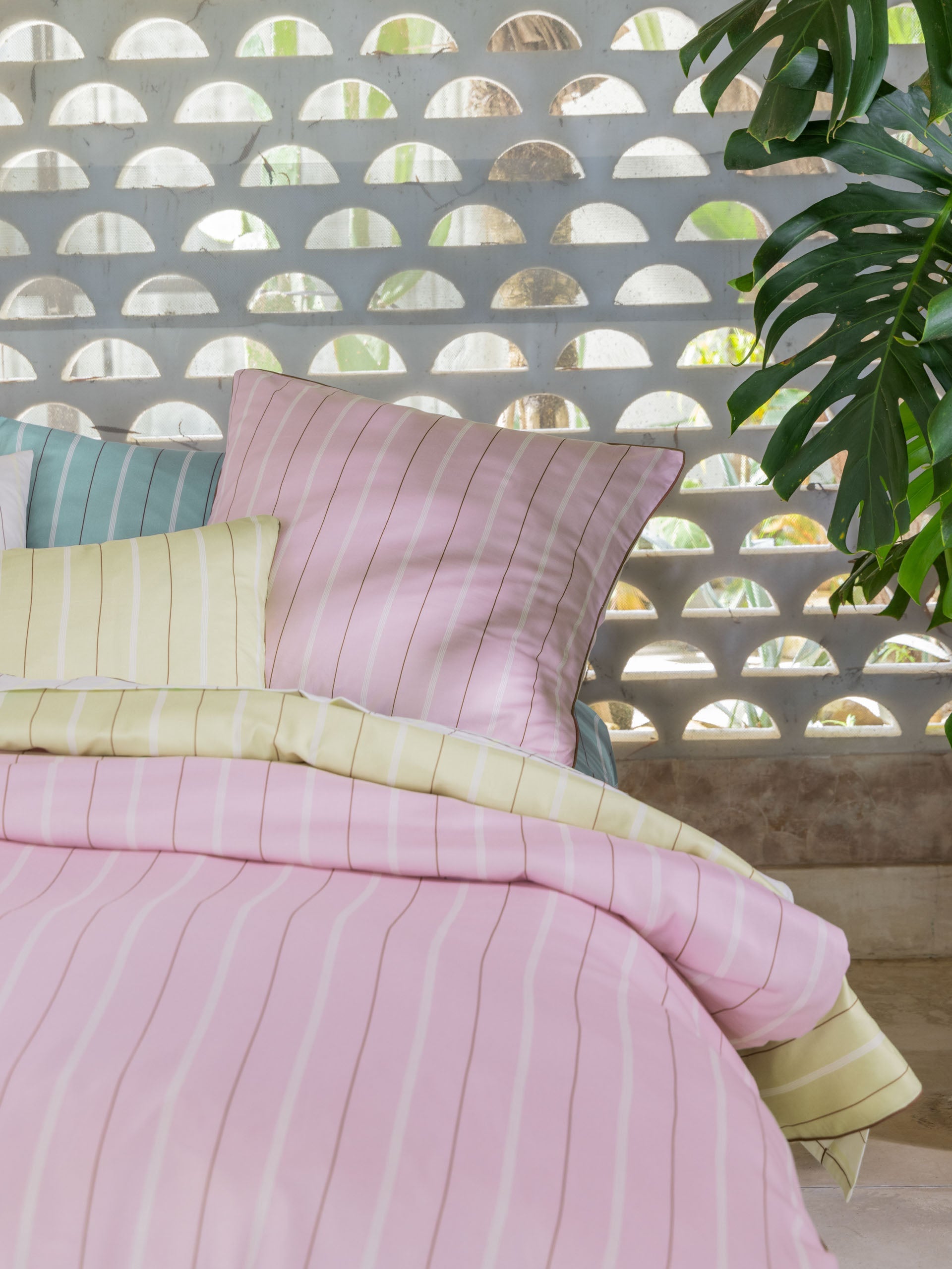Linen House Monday Stripe Lilac Quilt Cover Set