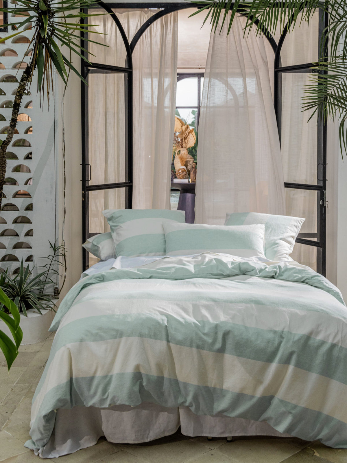 Linen House Vintage Wide Stripe Duck Egg Quilt Cover Set