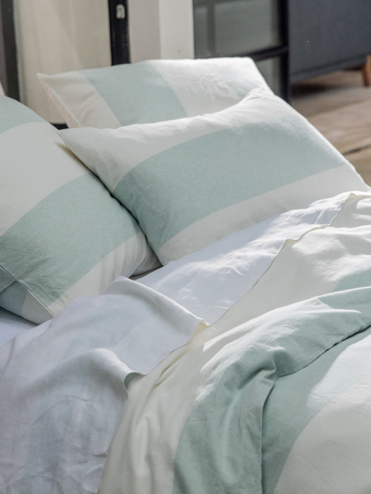 Linen House Vintage Wide Stripe Duck Egg Quilt Cover Set