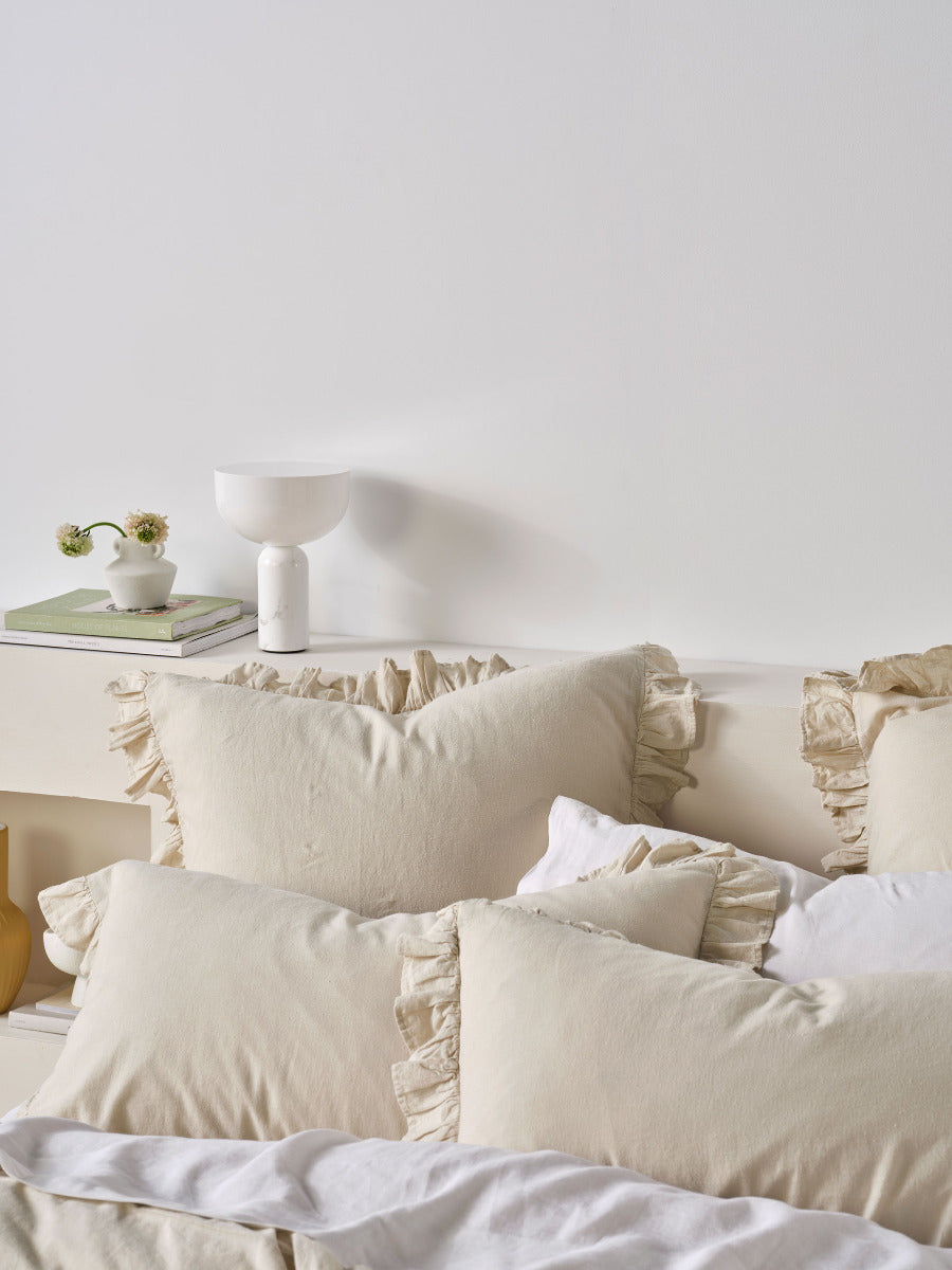 LINEN HOUSE VINTAGE RUFFLE NATURAL QUILT COVER SET Linen House