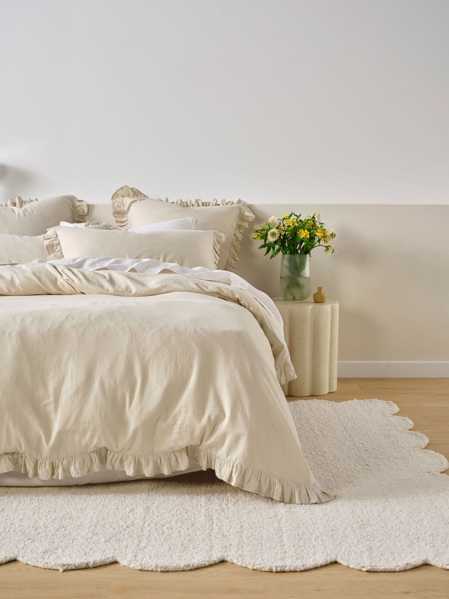 LINEN HOUSE VINTAGE RUFFLE NATURAL QUILT COVER SET Linen House