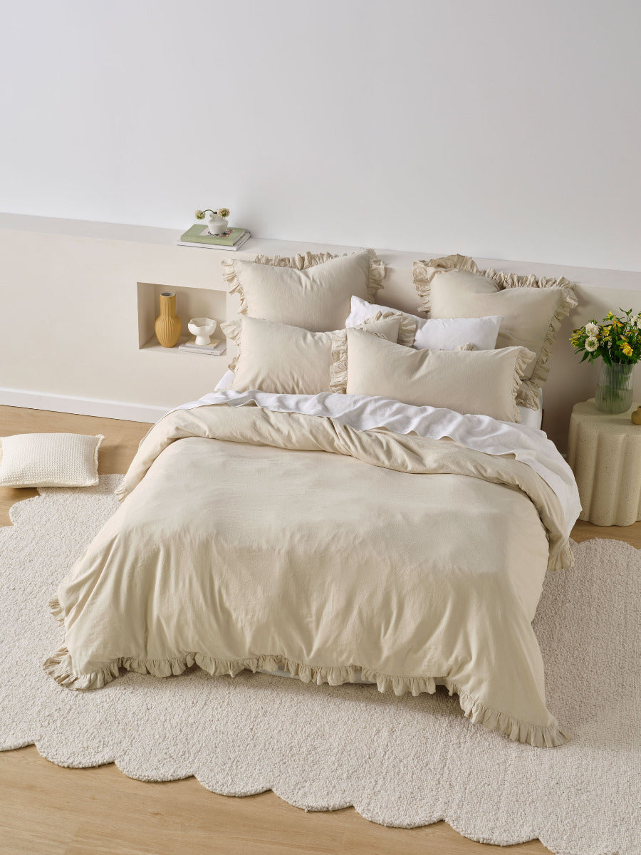 LINEN HOUSE VINTAGE RUFFLE NATURAL QUILT COVER SET Linen House