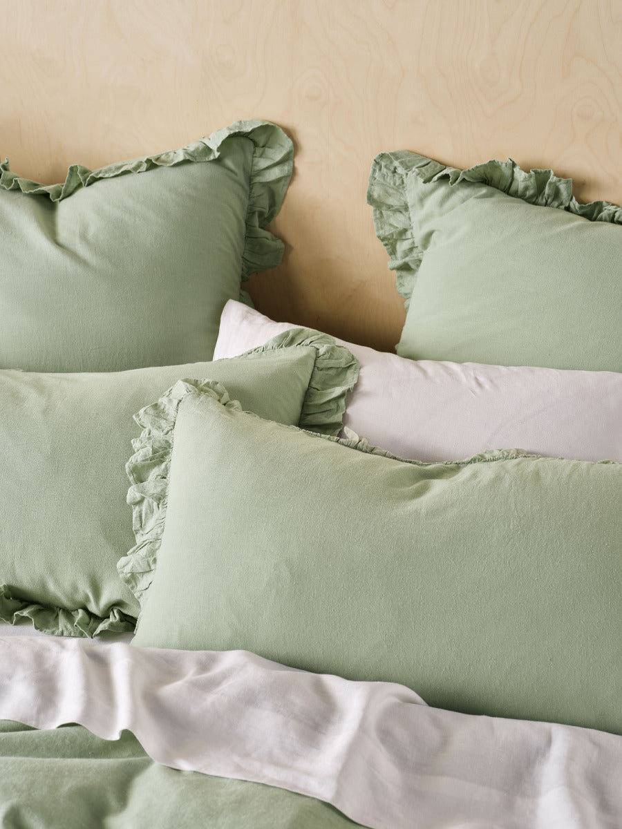 LINEN HOUSE VINTAGE RUFFLE SEAGLASS QUILT COVER SET Linen House