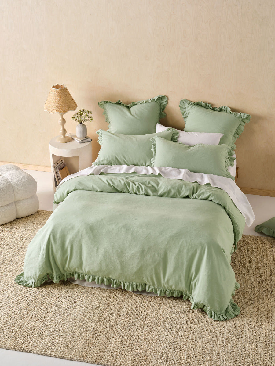 LINEN HOUSE VINTAGE RUFFLE SEAGLASS QUILT COVER SET Linen House
