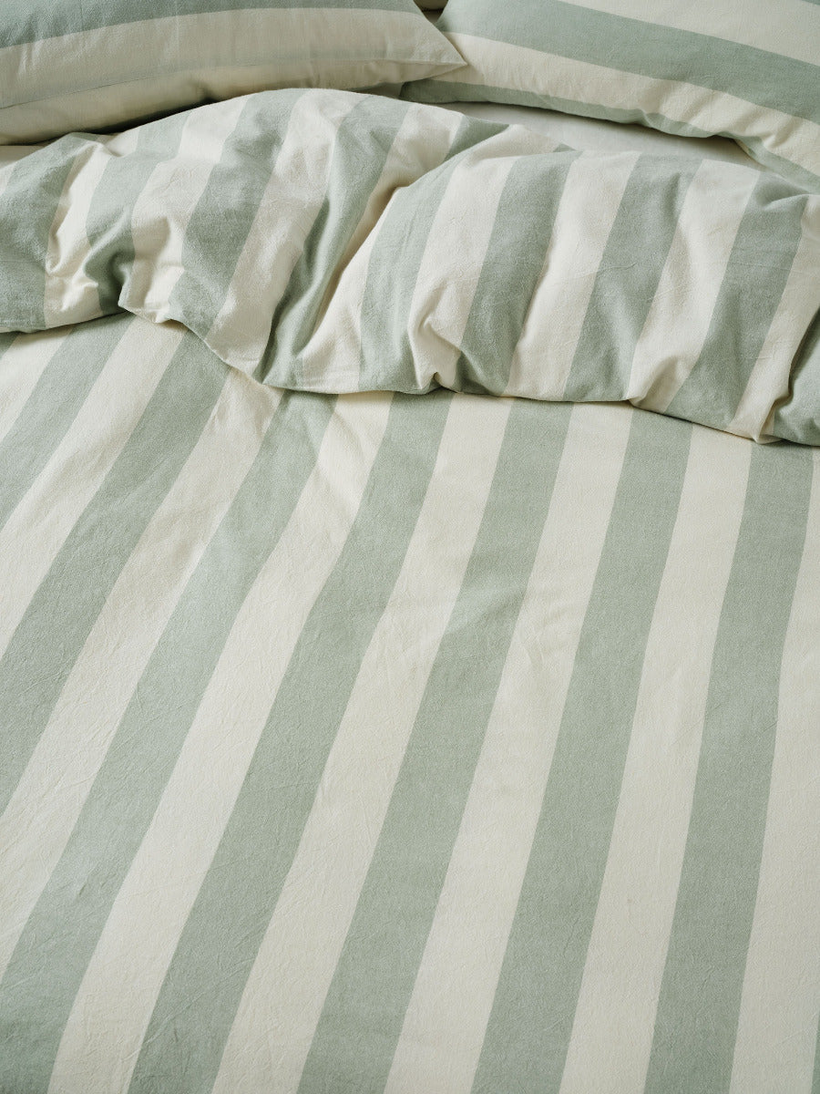 LINEN HOUSE VINTAGE STRIPE | JADE QUILT COVER Linen House