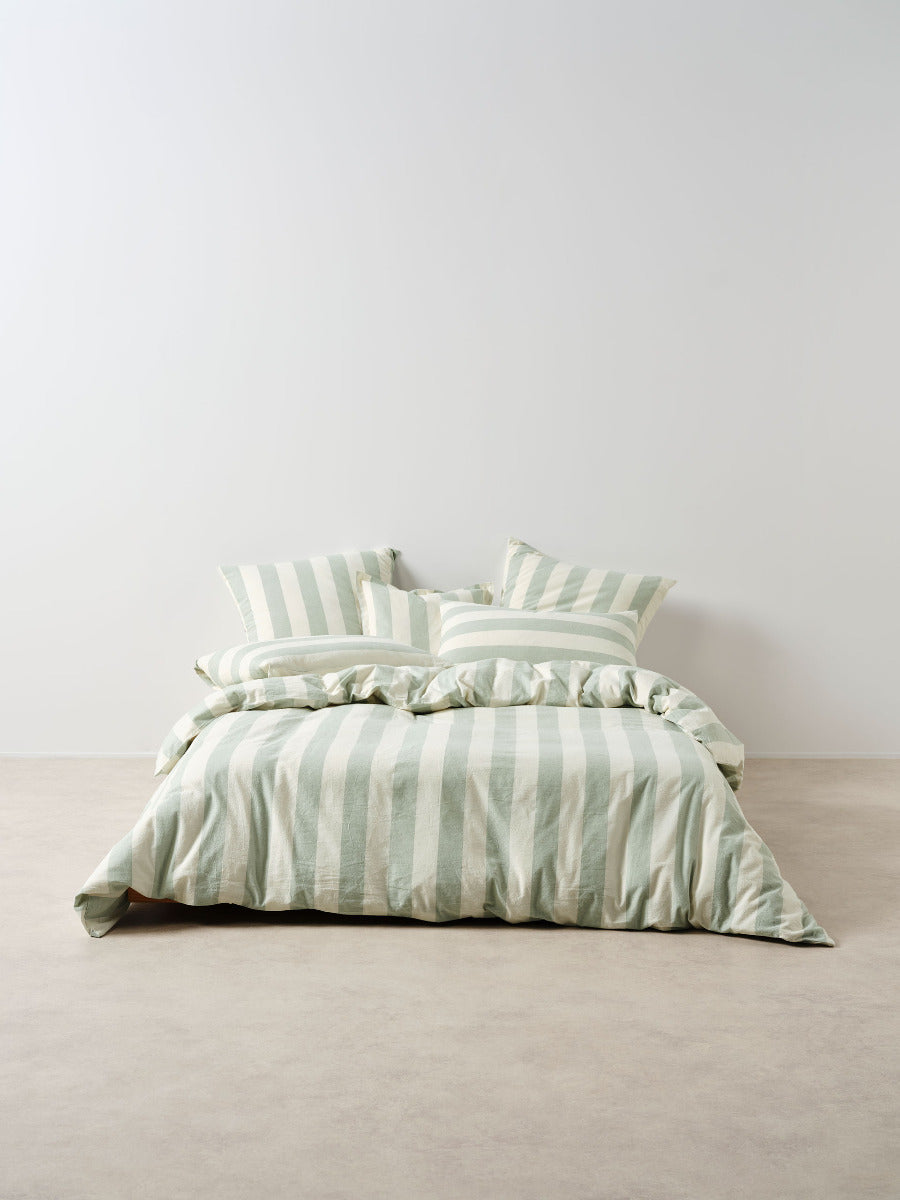 LINEN HOUSE VINTAGE STRIPE | JADE QUILT COVER Linen House
