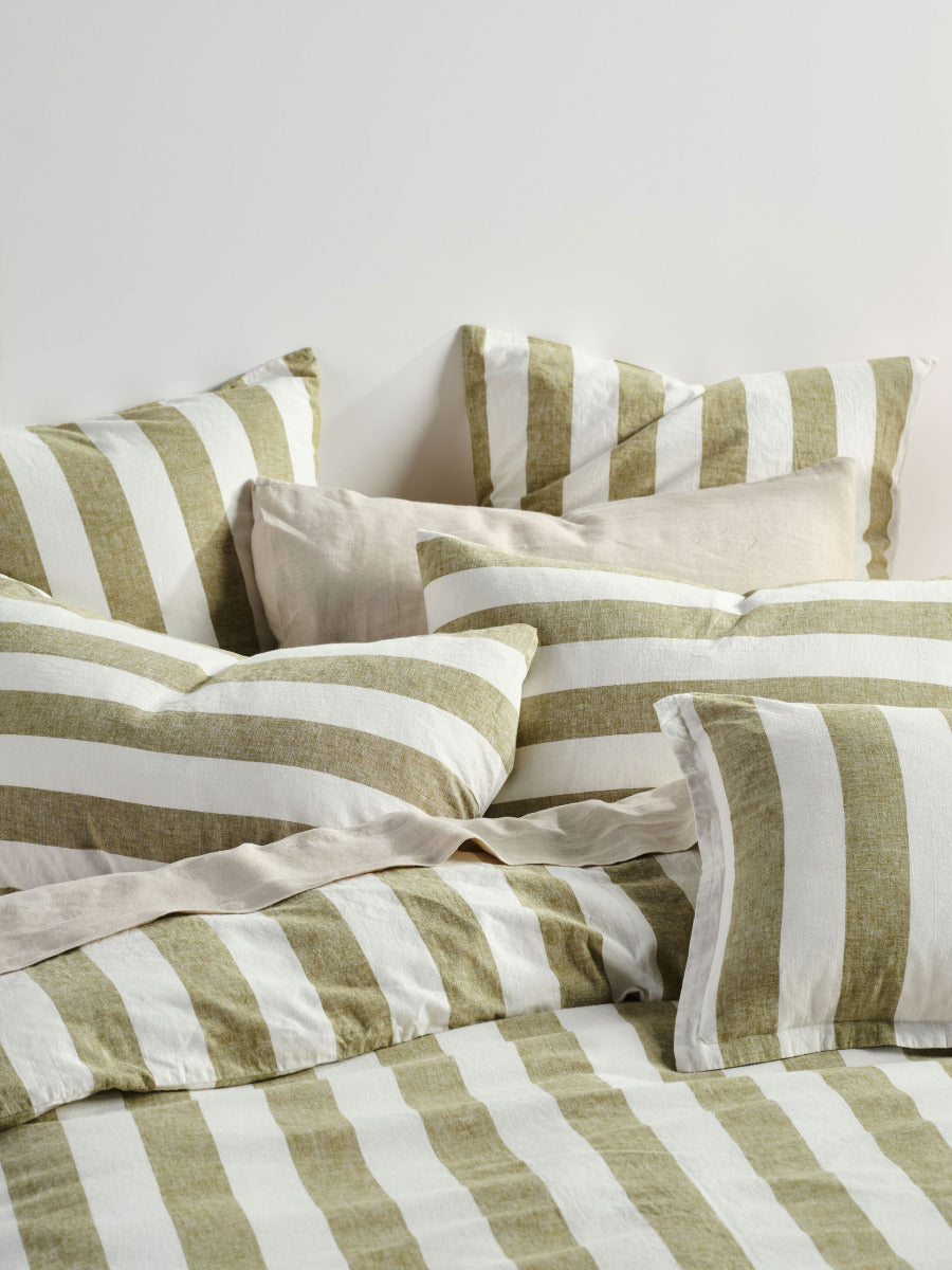 LINEN HOUSE VINTAGE STRIPE - PESTO Linen House