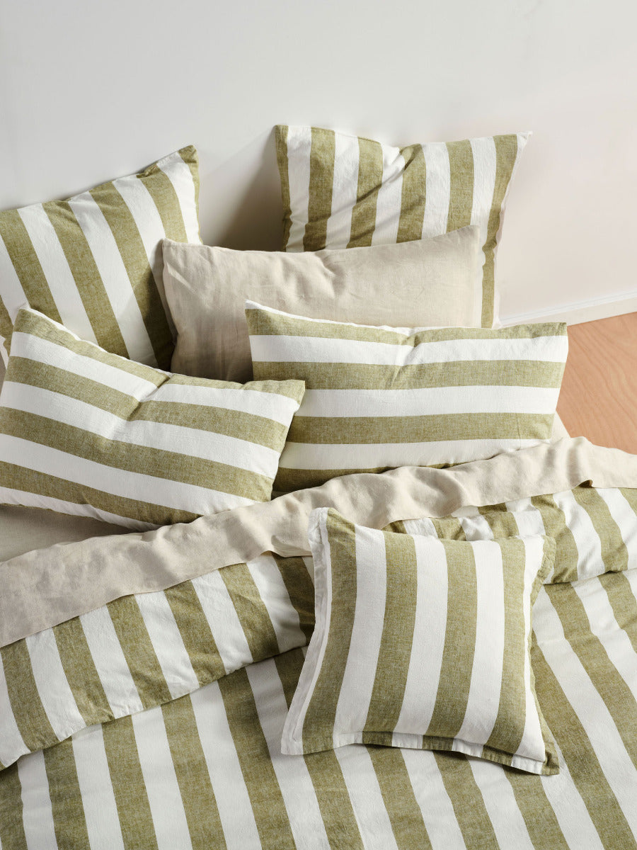LINEN HOUSE VINTAGE STRIPE - PESTO Linen House