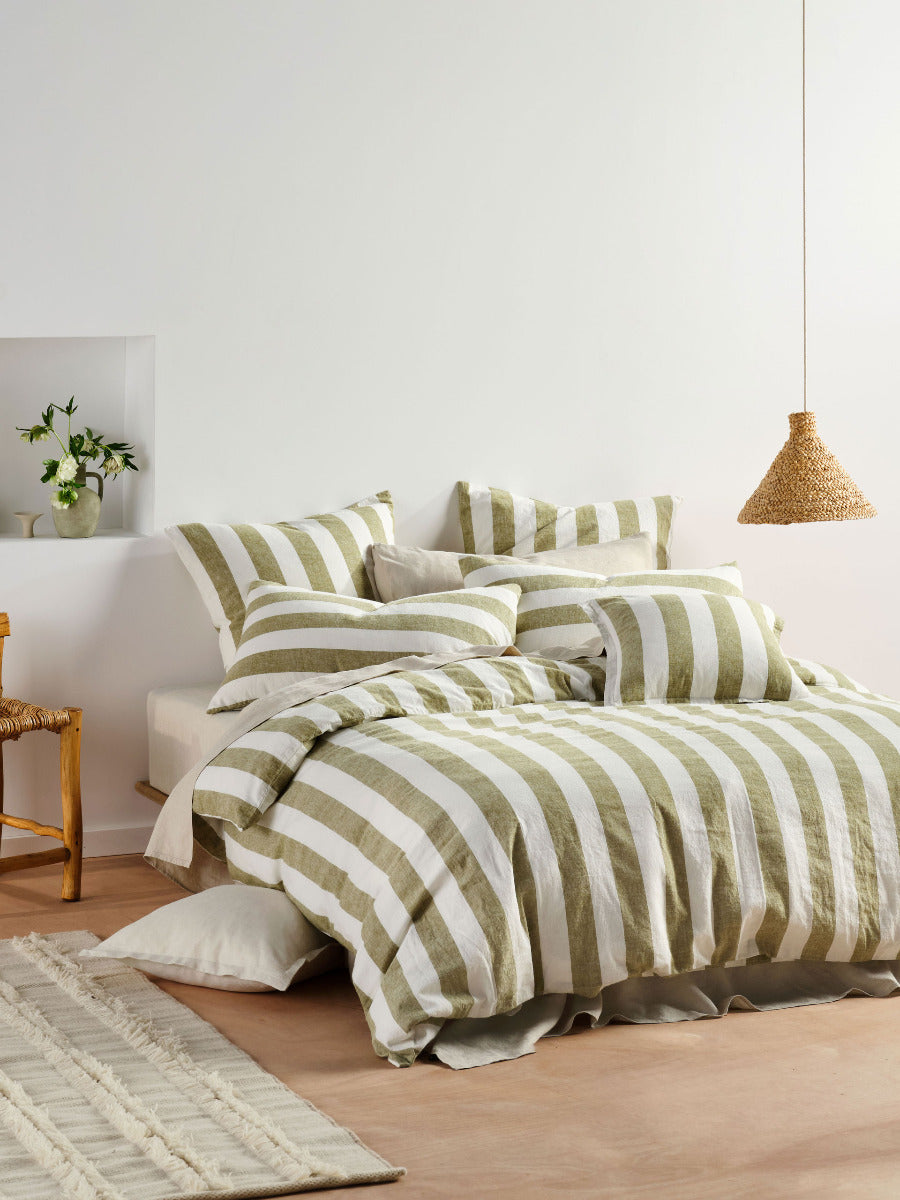 LINEN HOUSE VINTAGE STRIPE - PESTO Linen House