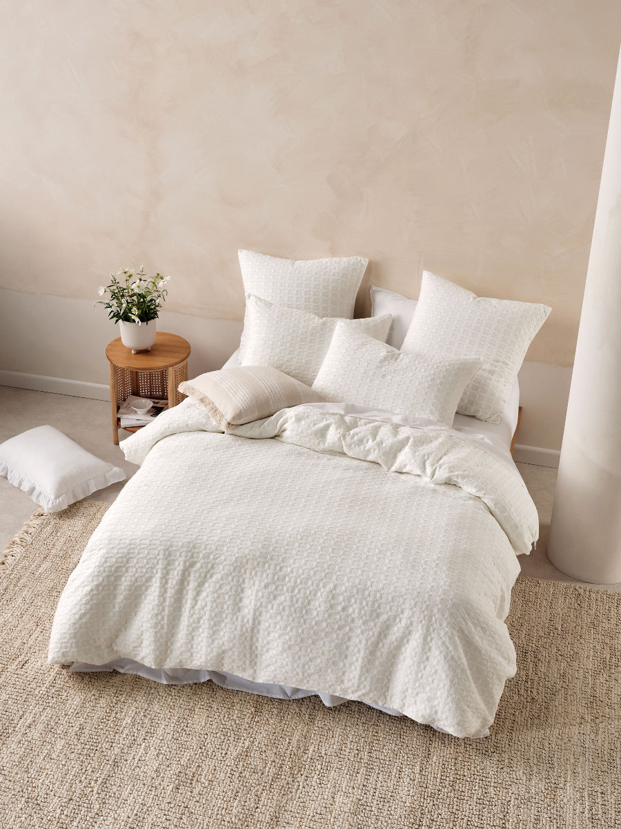 LINEN HOUSE VISTA WHITE QUILT COVER SET Linen House