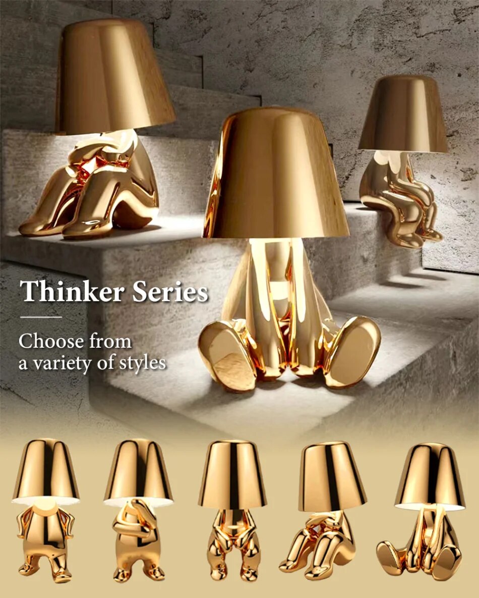 Anyhouz Hotel Lightning Lamp Rechargeable Gold Little Man Laying Position Table Lamps Touch Switch Decoration Led Night Light