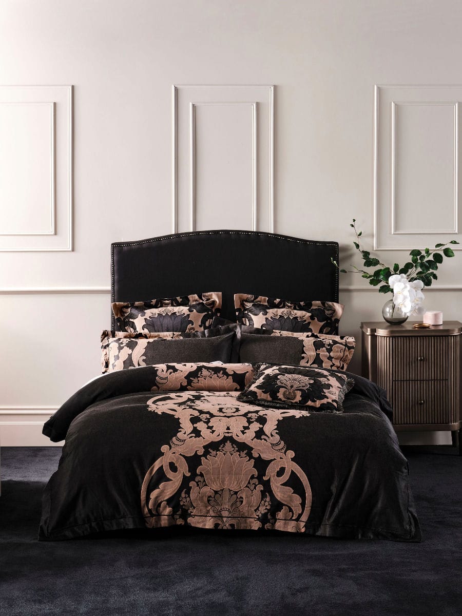Linen House Quilt Cover GRACE BY LINEN HOUSE DIONISIA BLACK QUILT COVER SET