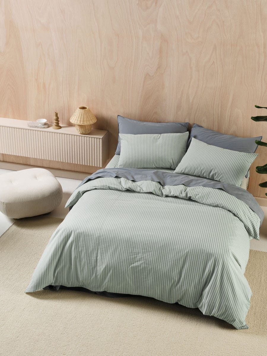 Linen House Quilt Cover LINEN HOUSE CLASSIC STRIPE | EUCALYPTUS QUILT COVER