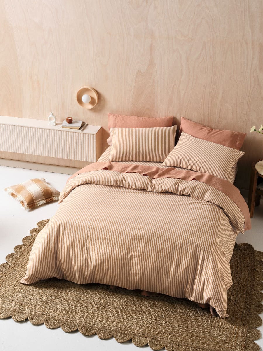 Linen House Quilt Cover LINEN HOUSE CLASSIC STRIPE | NUTMEG QUILT COVER