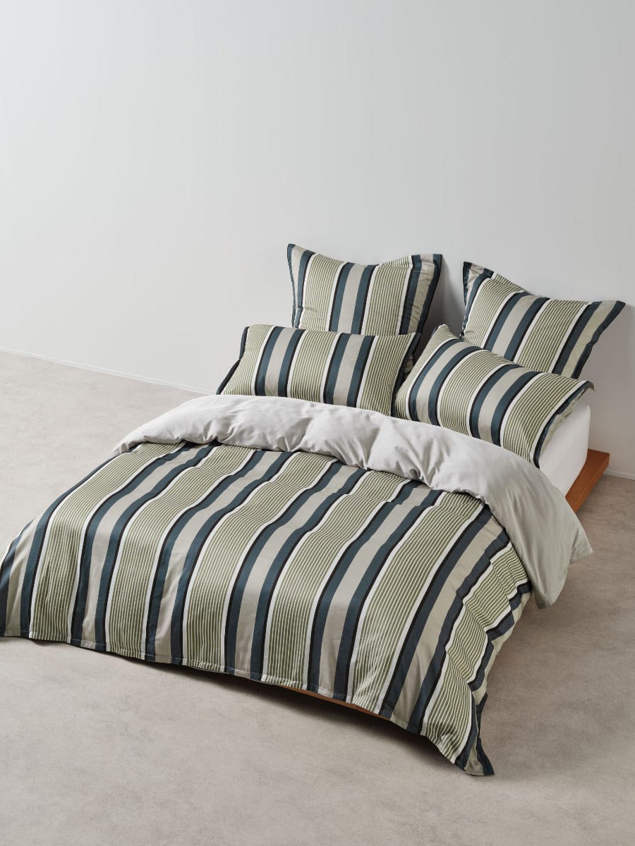 Linen House Quilt Cover LINEN HOUSE NARA STRIPE | BLUESTONE QUILT COVER