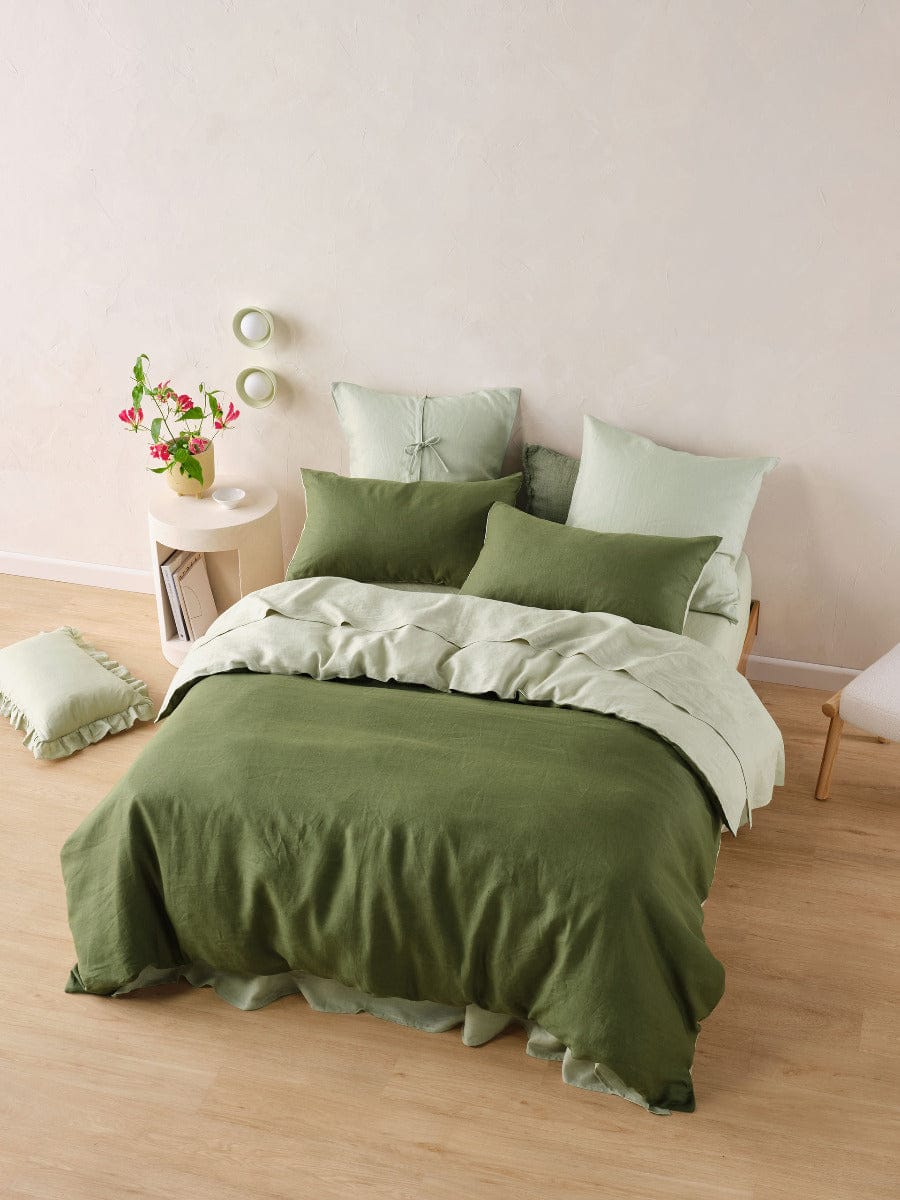 Linen House Quilt Cover LINEN HOUSE NIMES DUET QUILT COVER SET - MOSS/WASABI