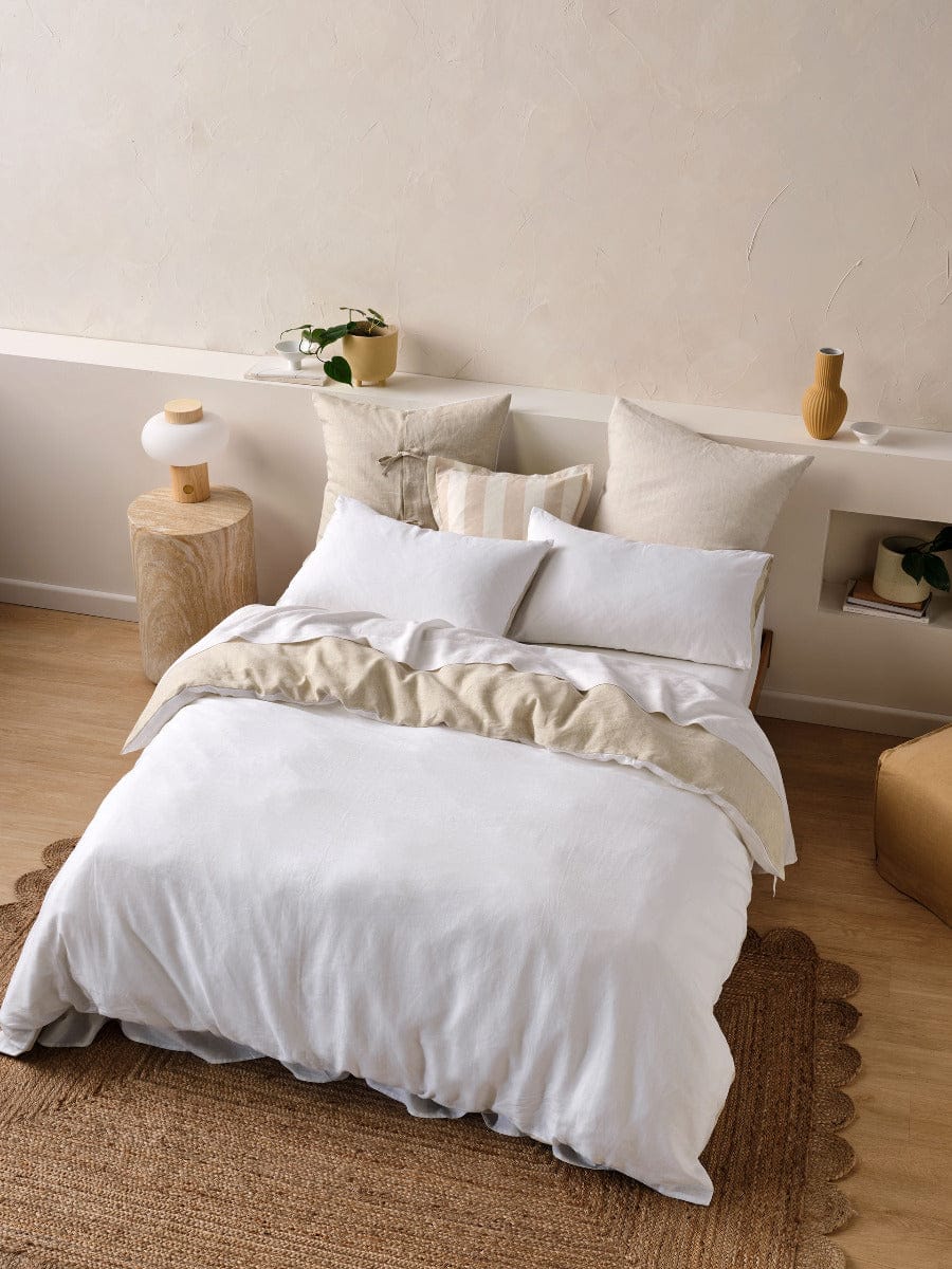 Linen House Quilt Cover LINEN HOUSE NIMES DUET QUILT COVER SET - WHITE/NATURAL