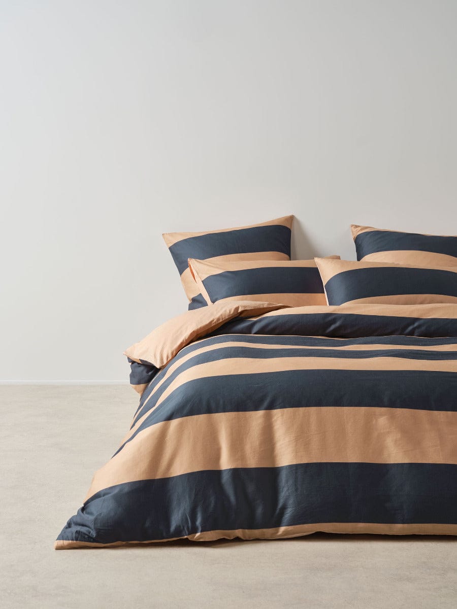 Linen House Quilt Cover LINEN HOUSE RUGBY STRIPE | BLUESTONE QUILT COVER SET