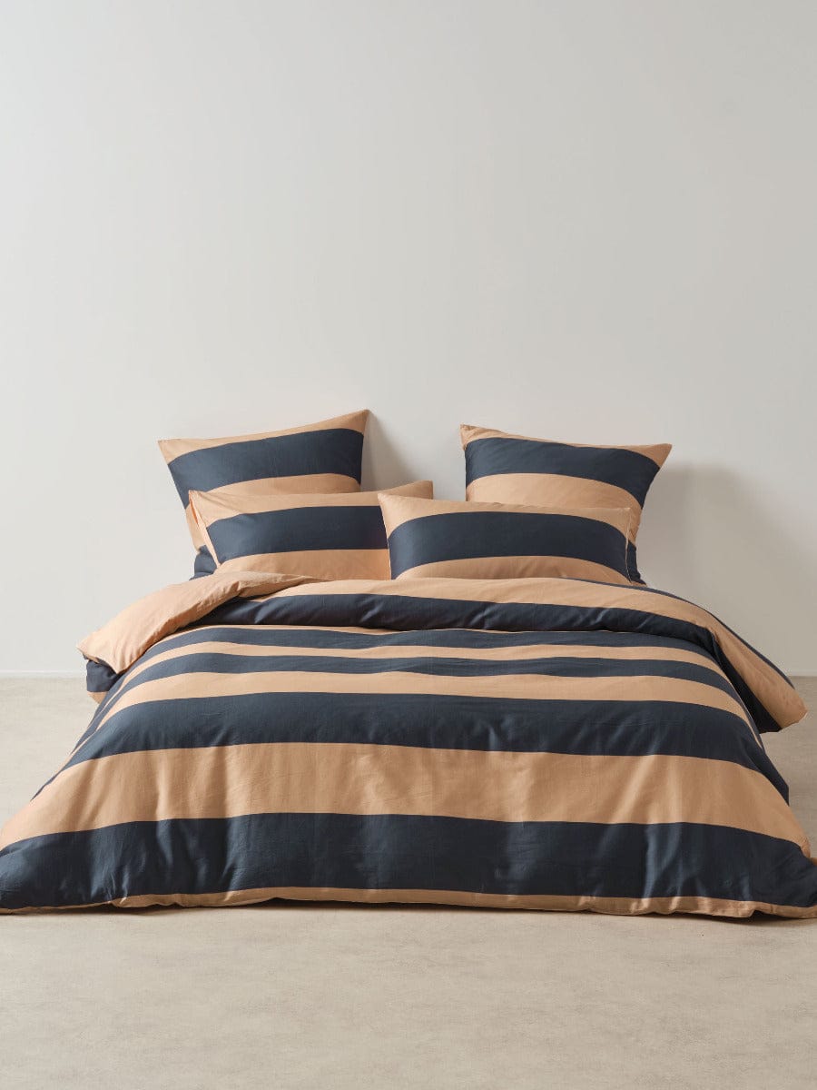 Linen House Quilt Cover LINEN HOUSE RUGBY STRIPE | BLUESTONE QUILT COVER SET