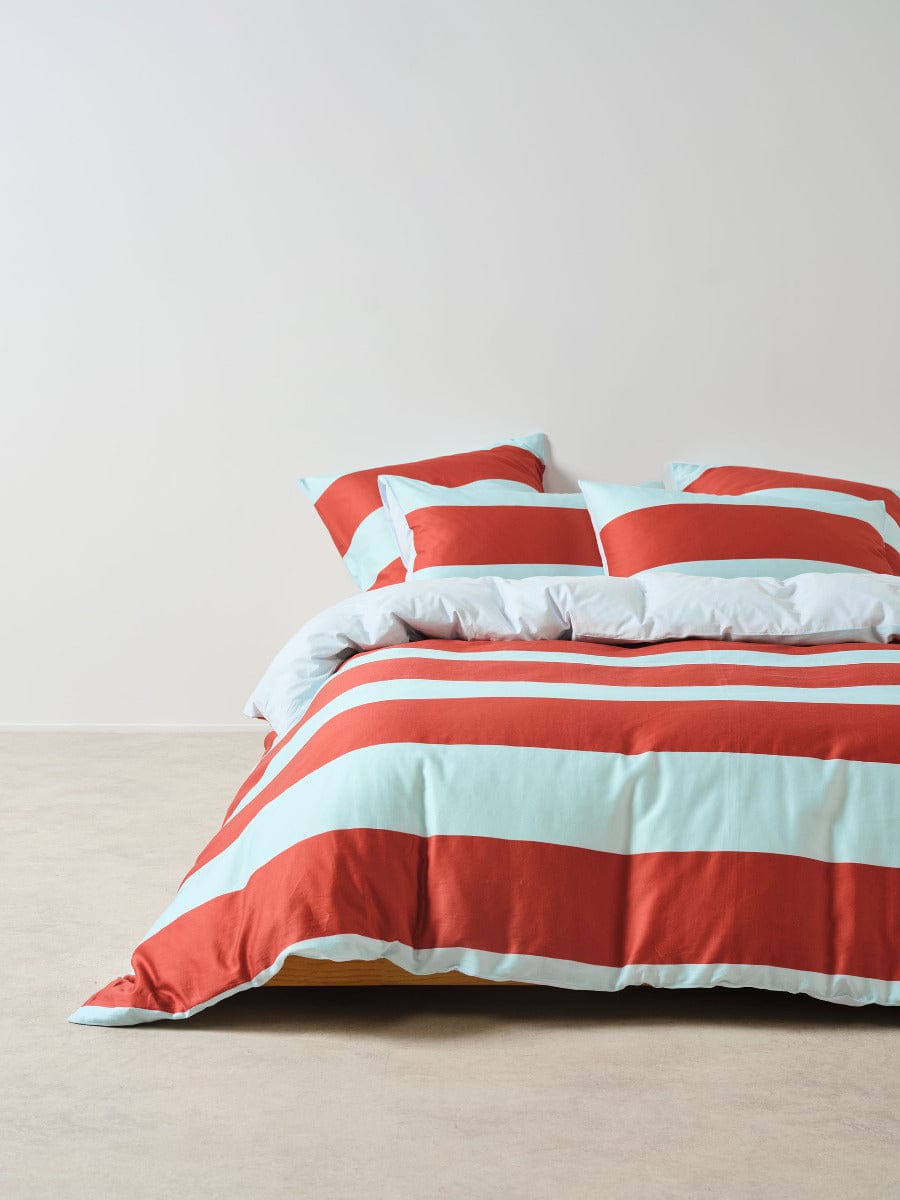 Linen House Quilt Cover LINEN HOUSE RUGBY STRIPE | CHILLI QUILT COVER SET