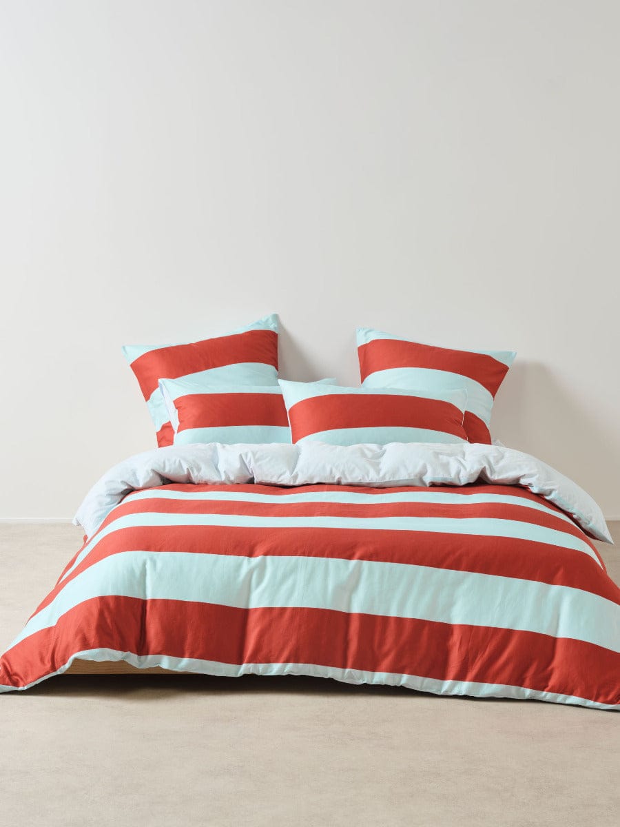 Linen House Quilt Cover LINEN HOUSE RUGBY STRIPE | CHILLI QUILT COVER SET