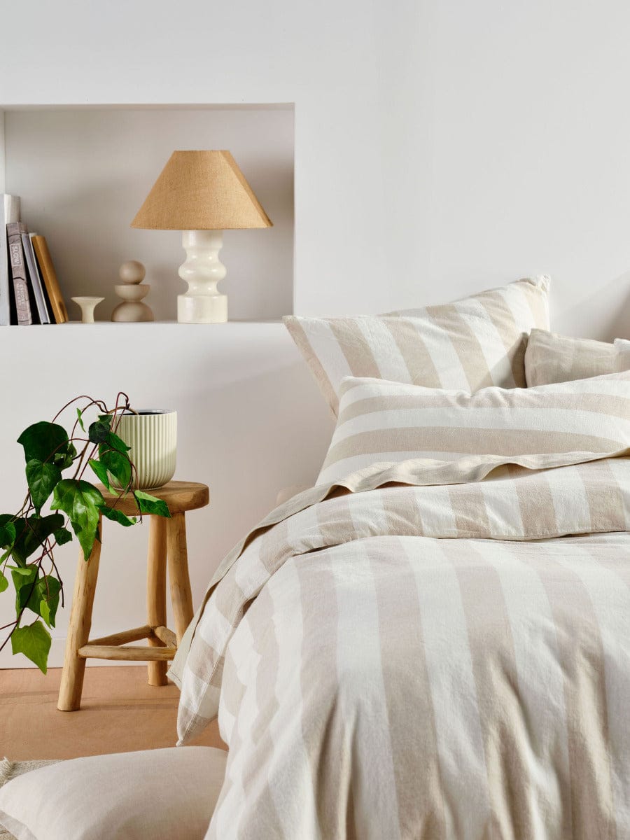 Linen House Quilt Cover LINEN HOUSE VINTAGE STRIPE QUILT COVER SET - NATURAL