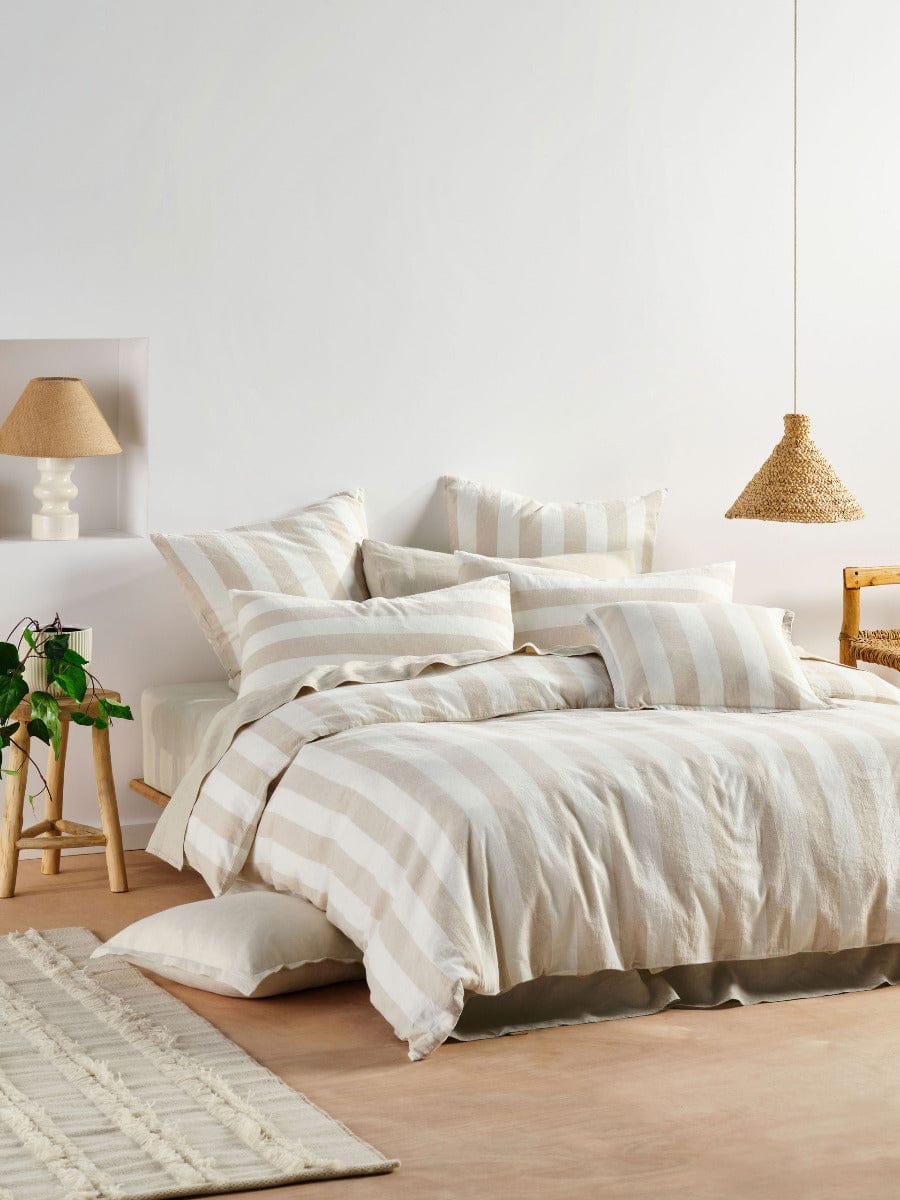 Linen House Quilt Cover LINEN HOUSE VINTAGE STRIPE QUILT COVER SET - NATURAL