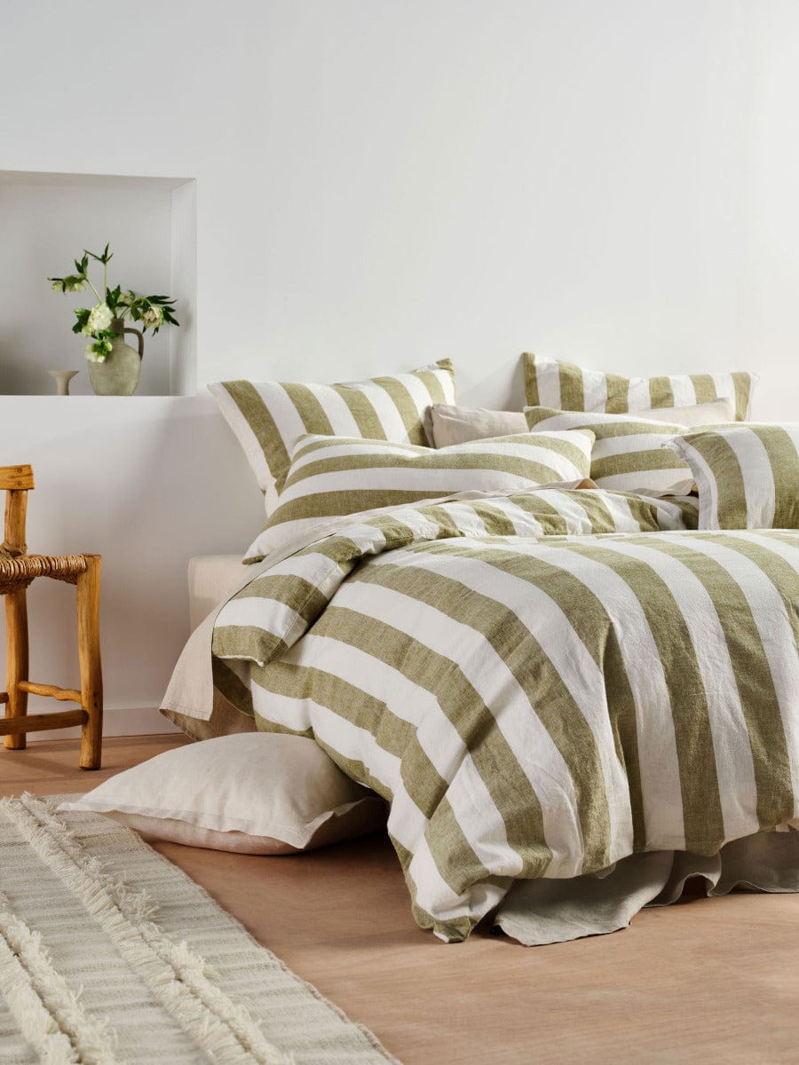 Linen House Quilt Cover LINEN HOUSE VINTAGE STRIPE QUILT COVER SET - PESTO