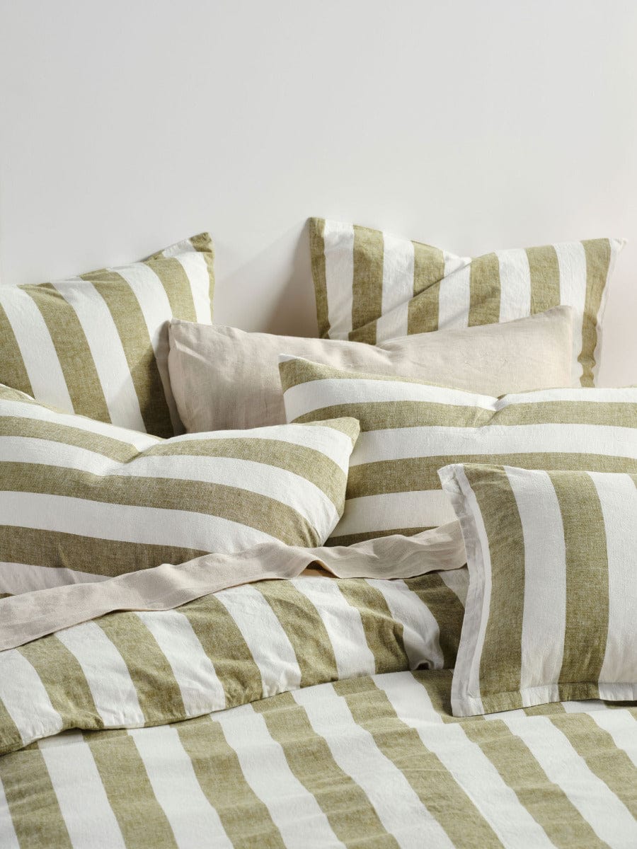 Linen House Quilt Cover LINEN HOUSE VINTAGE STRIPE QUILT COVER SET - PESTO