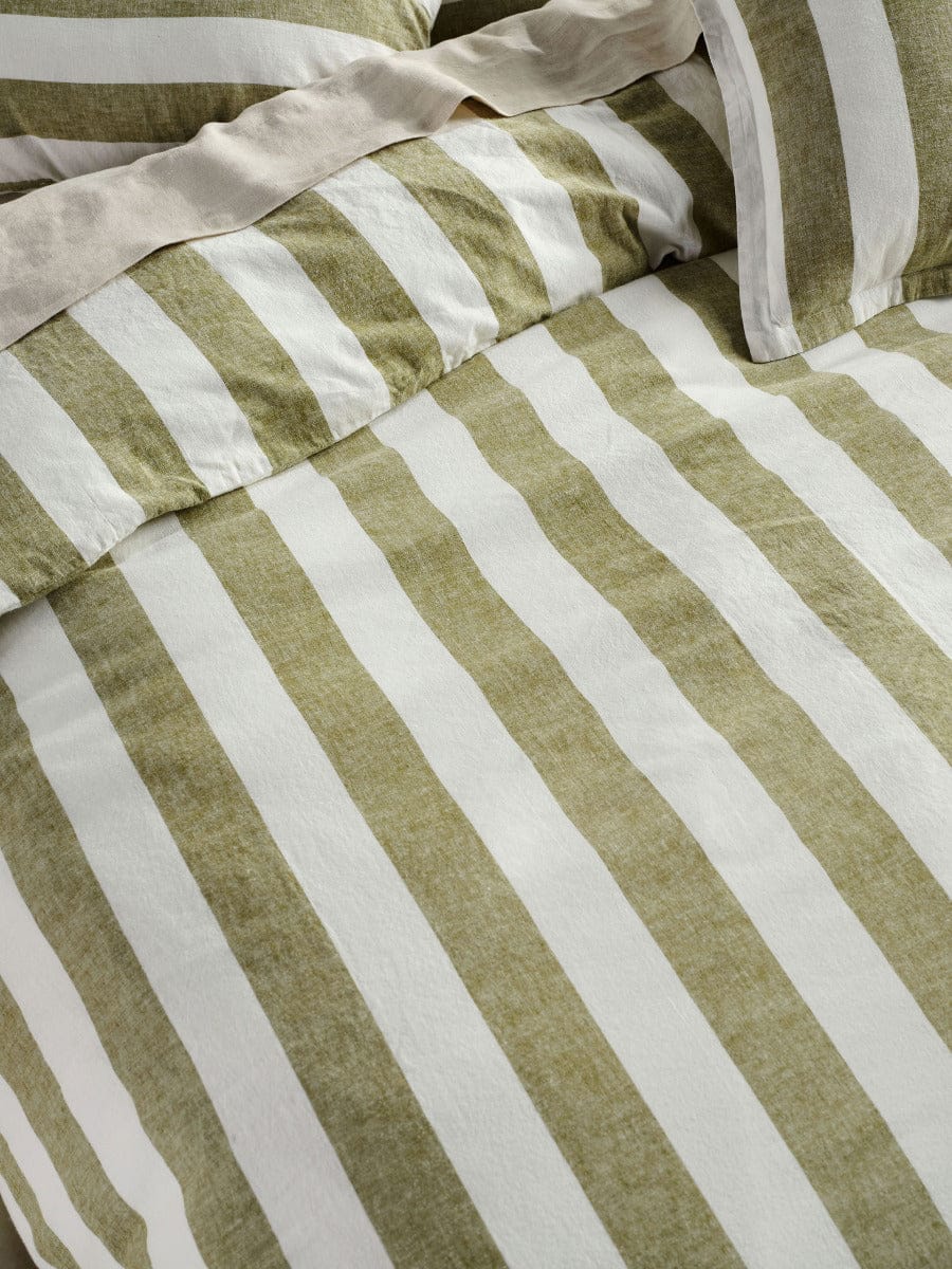 Linen House Quilt Cover LINEN HOUSE VINTAGE STRIPE QUILT COVER SET - PESTO