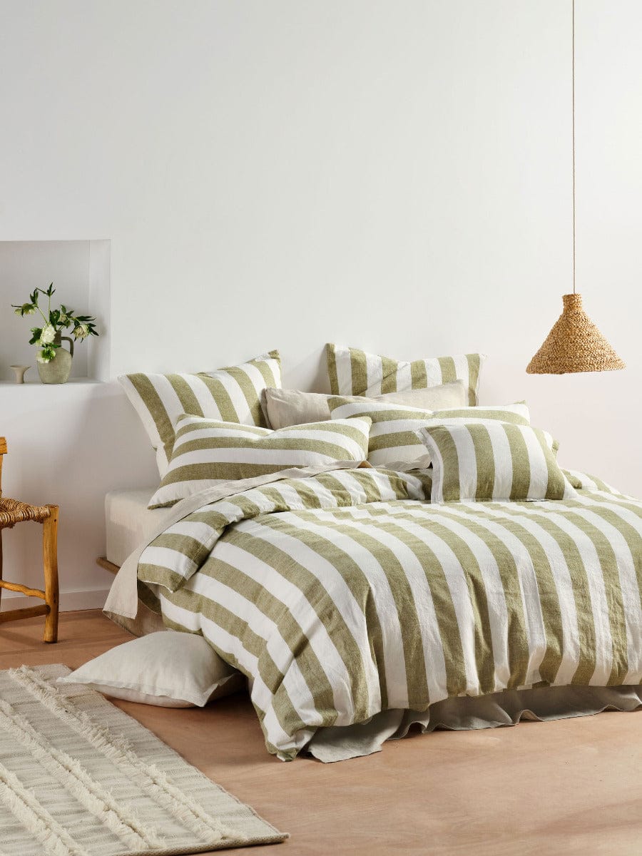Linen House Quilt Cover LINEN HOUSE VINTAGE STRIPE QUILT COVER SET - PESTO