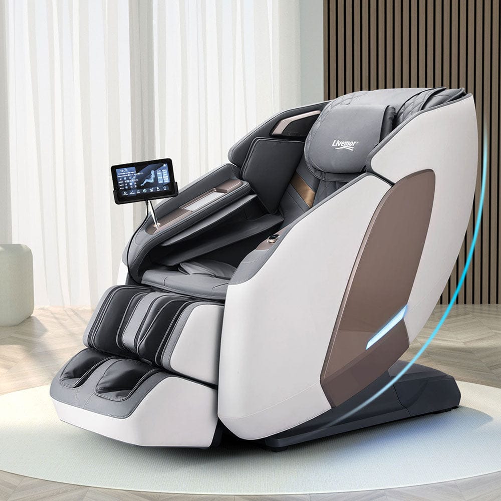 Livemor Massage Chair 4D Massage Chair Electric Recliner Double Core Mechanism Massager Melisa White