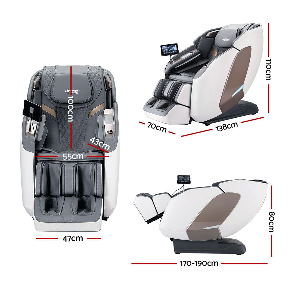 Livemor Massage Chair 4D Massage Chair Electric Recliner Double Core Mechanism Massager Melisa White
