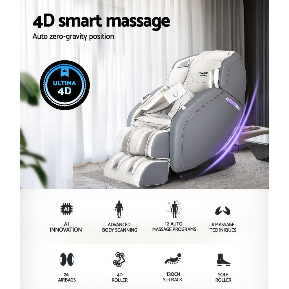 Livemor Massage Chair 4D Massage Chair Electric Recliner Home Massager Gary