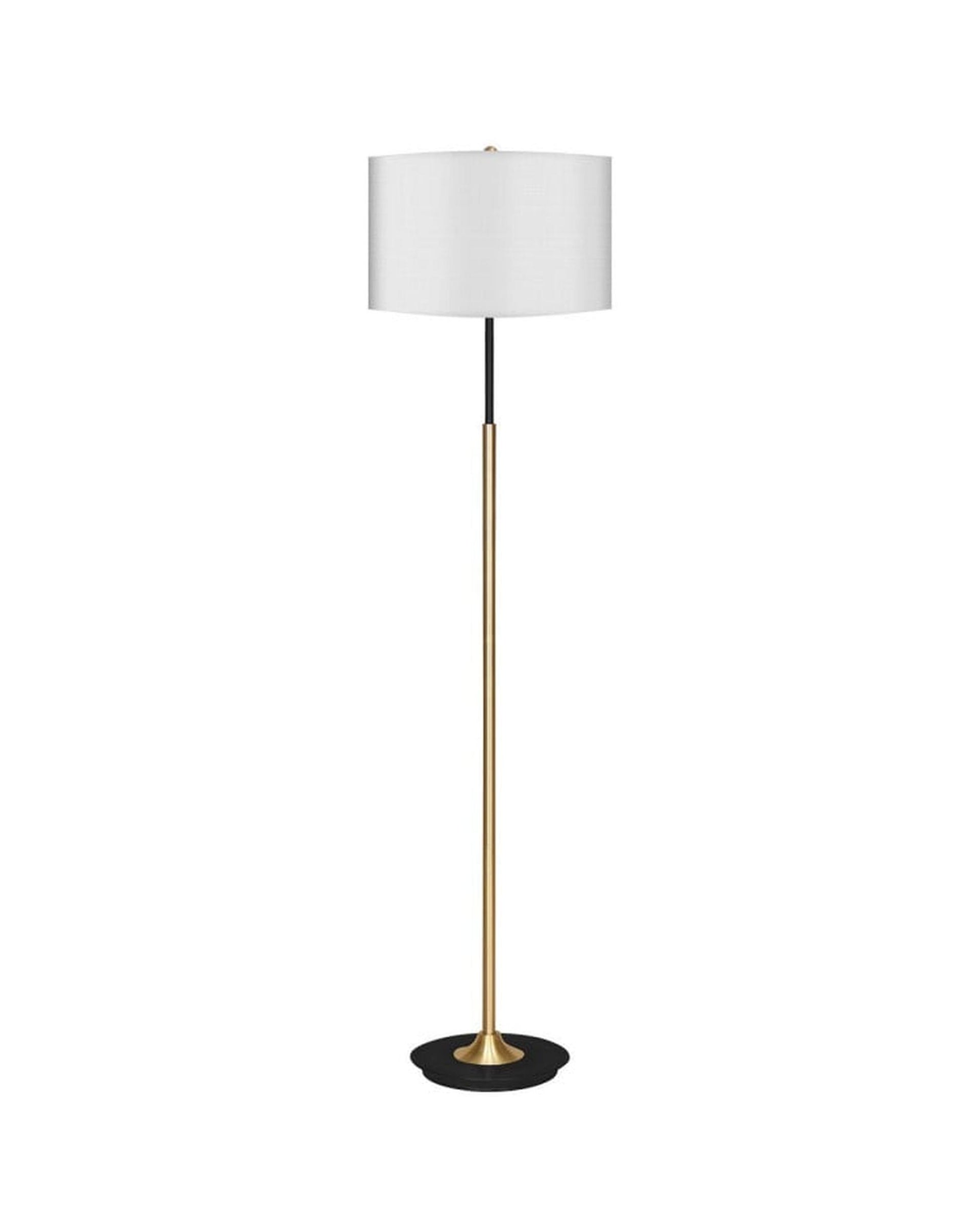 Sarantino Metal Floor Lamp in Brushed Brass Finish White Linen Shade