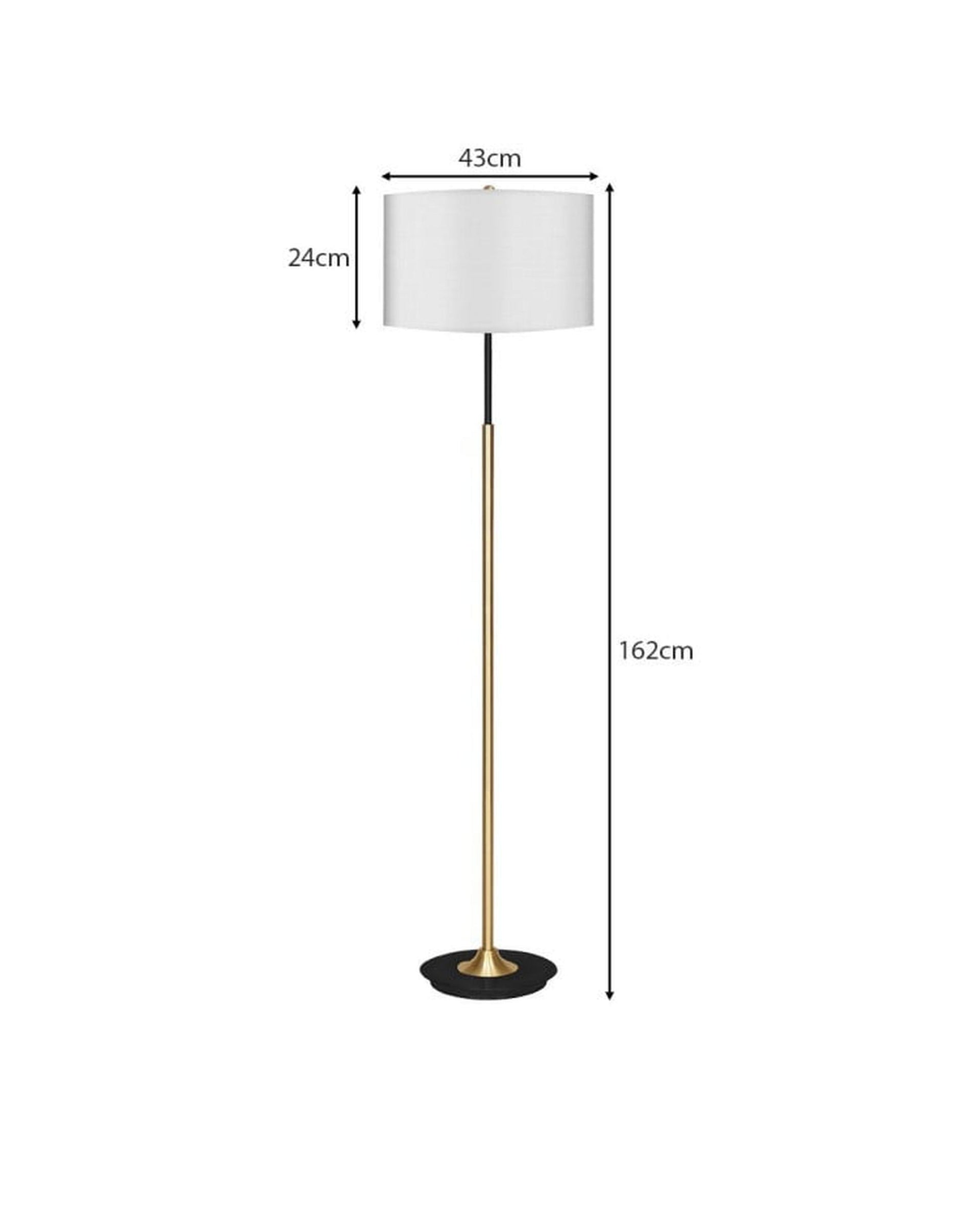 Sarantino Metal Floor Lamp in Brushed Brass Finish White Linen Shade
