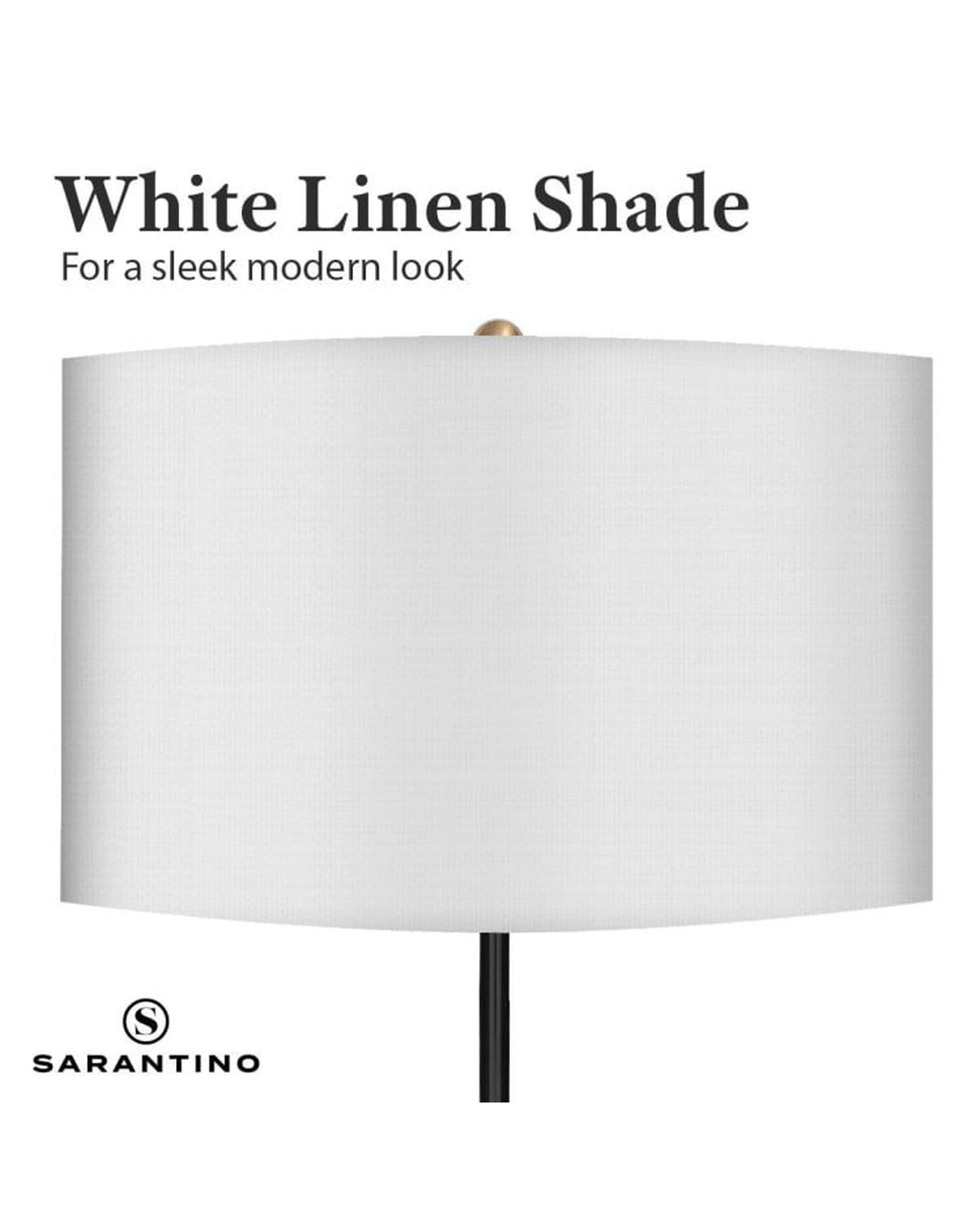 Sarantino Metal Floor Lamp in Brushed Brass Finish White Linen Shade